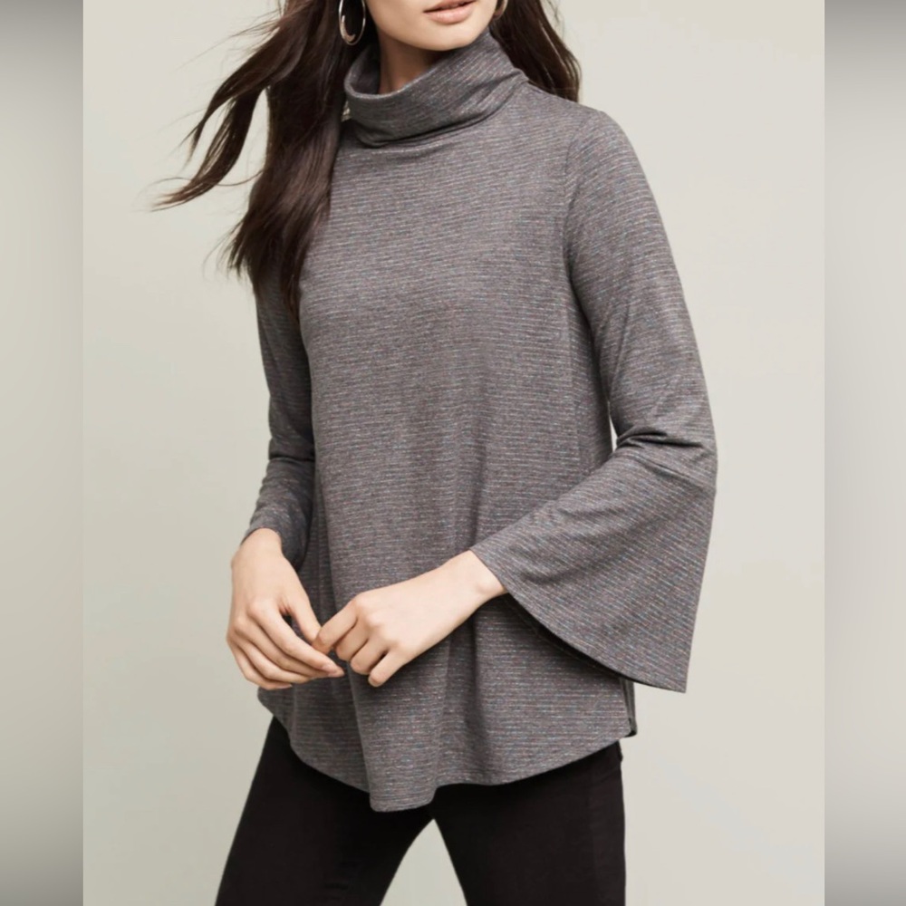 Anthropologie Postmark Liz Metallic Stripe Gray Turtleneck Small